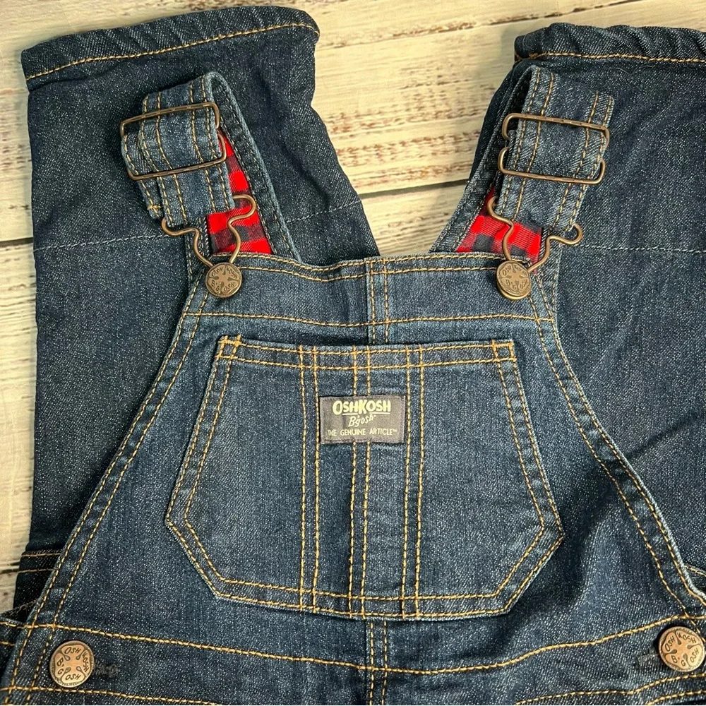 Oshkosh B'gosh Toddler 4T Buffalo Plaid Overalls‎ Denim Cotton Blend